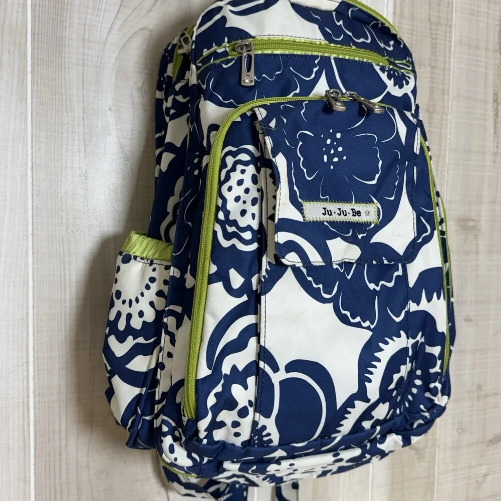 Ju Ju Be Be Right Back Diaper Backpack Colbalt Blossom Blue Green Floral Pattern